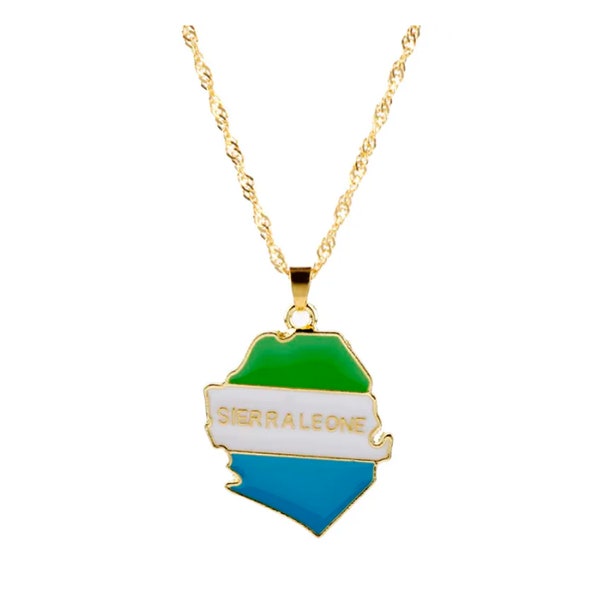 Sierra Leone Map Flag Enamel Pendant Necklace