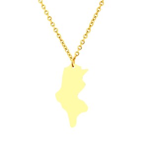 Collier carte en acier inoxydable plaqué or 18 carats Tunisie Vendeur britannique expédition rapide