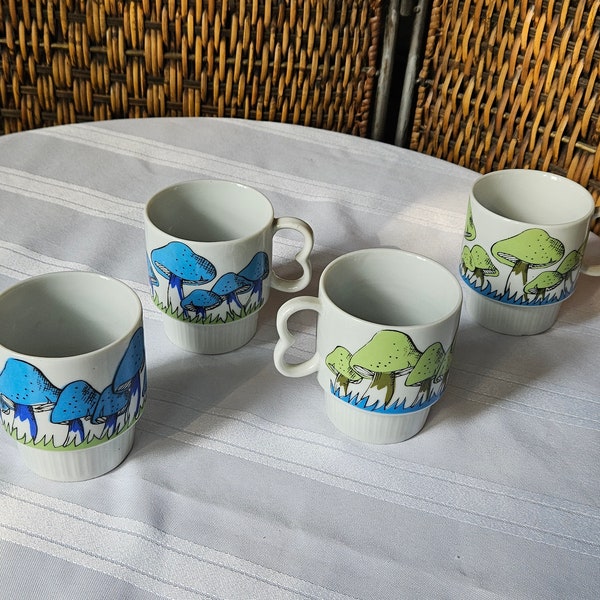 Vintage Retro Groovy Mushroom Coffee Cup Set