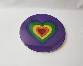 Rainbow Heart Epoxy Cheese Board | Handmade Round Wall Decor | Colorful Heart Art Plate | Approx. 12 Inch Diameter