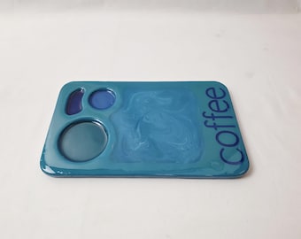 Epoxy Coffee Tray | Handmade Espresso Tray | Modern Coffee Station Decor | Blue Art Tray | Approx. 6 x 10 Inches