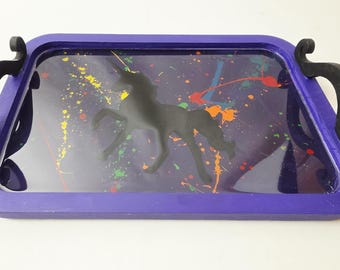 Unicorn Epoxy Art Tray | Handmade Fantasy Serving Tray | Colorful Art Decor Tray | Approx. 10 x 14 Inches