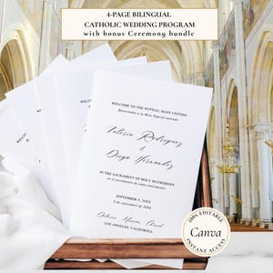 Bilingual Catholic Wedding Mass Program: Spanish English Template (Canva Editable, Printable Booklet)