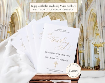 12-Page Catholic Wedding Program Template, Nuptial Mass Booklet (Canva Download)