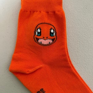Pocket Monster Pikachu Ultra Soft Socks-Stretchable Silky Soft Premium Cotton Crew Socks/ US2-9/Birthday Gift/5days Socks Orange