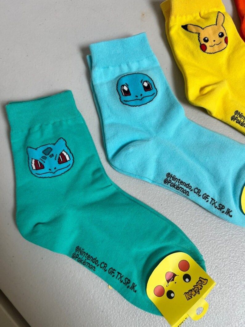 Pocket Monster Pikachu Ultra Soft Socks-Stretchable Silky Soft Premium Cotton Crew Socks/ US2-9/Birthday Gift/5days Socks image 4