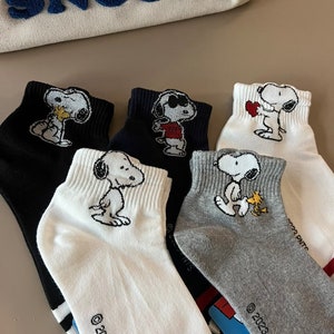 Snoopy Peanuts official  Solid Crew Socks- Ultra Soft Cotton Ankle Socks- Premium Snoopy Socks