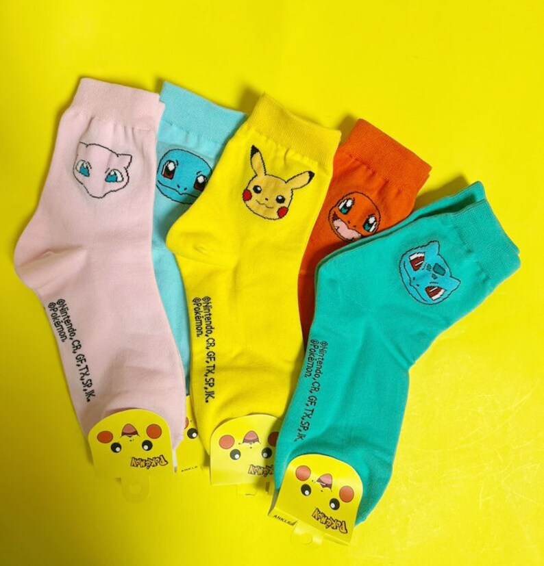 Pocket Monster Pikachu Ultra Soft Socks-Stretchable Silky Soft Premium Cotton Crew Socks/ US2-9/Birthday Gift/5days Socks image 2