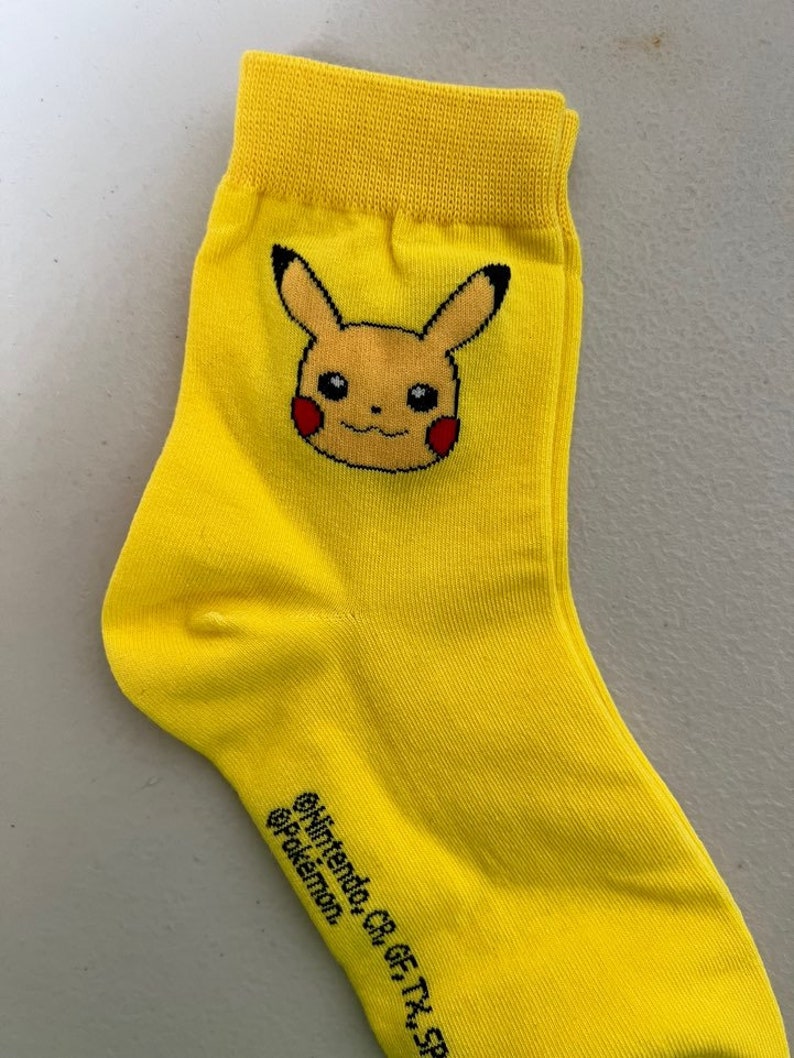 Pocket Monster Pikachu Ultra Soft Socks-Stretchable Silky Soft Premium Cotton Crew Socks/ US2-9/Birthday Gift/5days Socks Yellow