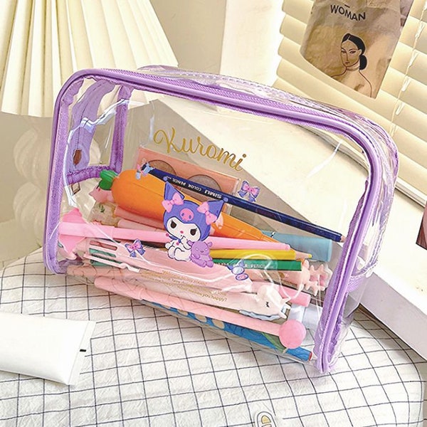 Sanrio Kuromi Clear Big Size Pouch pencil Case/ Makeup cosmetics Pouch for daily, swim, Travel, School, office-Hello Kitty, Cinnamoroll