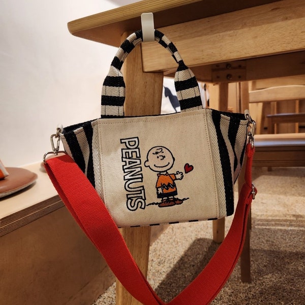 Charlie Brown Daily Crossbody Bag Tote Bag-Peanuts Premium Canvas Bags-Charlie Brown, Sally, Lucy- Snoopy Bags /Birthday Gift