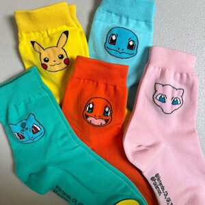 Pocket Monster Pikachu Ultra Soft Socks-Stretchable Silky Soft Premium Cotton Crew Socks/ US2-9/Birthday Gift/5days Socks 5PCS- MIX