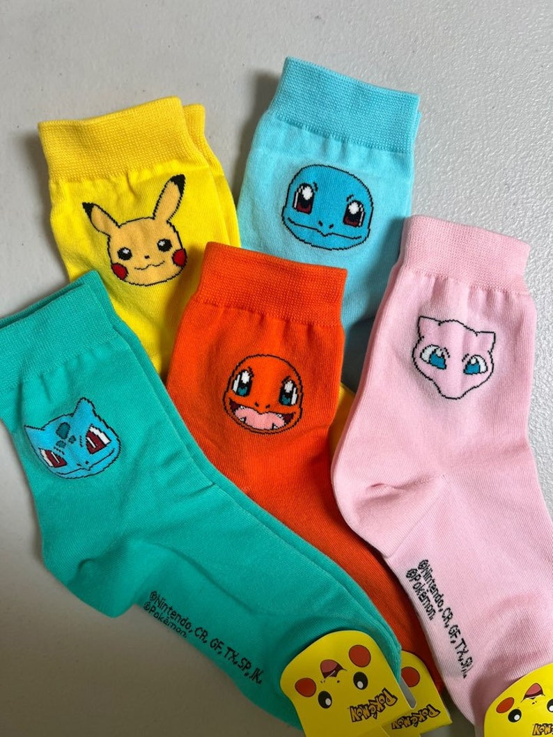 Pocket Monster Pikachu Ultra Soft Socks-Stretchable Silky Soft Premium Cotton Crew Socks/ US2-9/Birthday Gift/5days Socks 5PCS- MIX