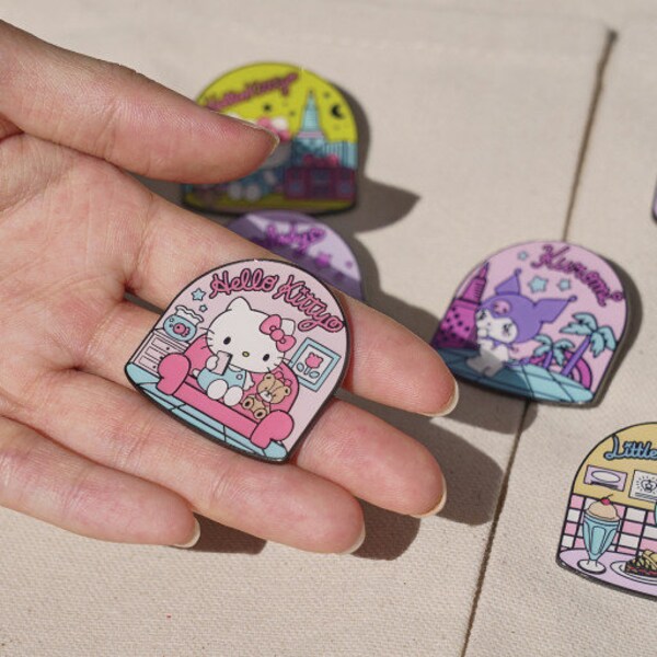 Sanrio Limited Theme Character Pins, Badge Random Egg, Bag, Cap Deco DIY, Random Toy, Birthday Gift, Party bags, Hello kitty, Cinnamoroll