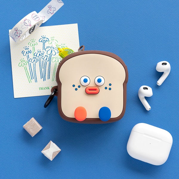 Brunch Brother Toast Silicone Pouch -Air Pod Pro, earphone, coin purse, Mini Pouch Keyring/Bag Charm- Birthday Gift/ Present, Unique Wallet