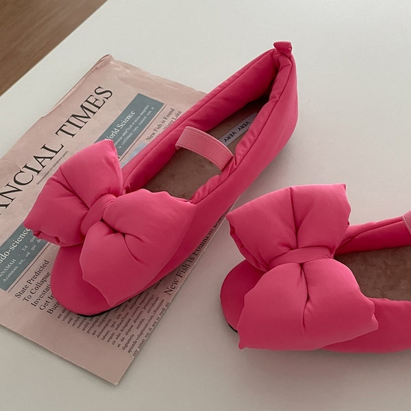 Hot Trend Balletcore Padding Flat Shoes-High Quality Big Ribbon/Bow Fluffy Inner Loafer, MaryJane/Korea Girl Idol Fashion Brand