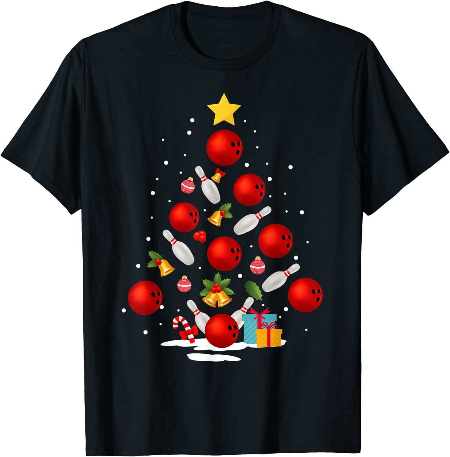 Funny Bowling Christmas Tree Lights Xmas T-Shirt