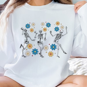 Floral Skeleton Sweatshirt, Skeleton Shirt, Retro flower Shirt, Floral Shirt, Retro Floral Shirt, Skeleton Shirt, Dancing Skeleton shirt