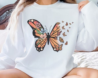 Monarch butterfly floral crewneck for women, gift for her, butterfly lovers gift, butterflies.