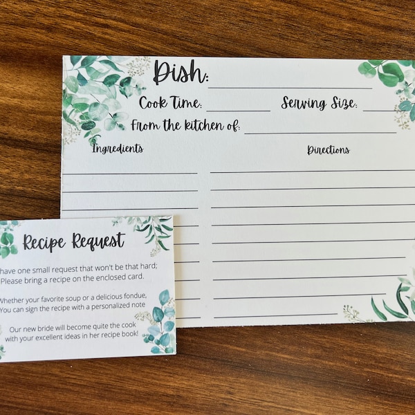 Recipe Card with Recipe Request Instructions - Bridal Shower Set