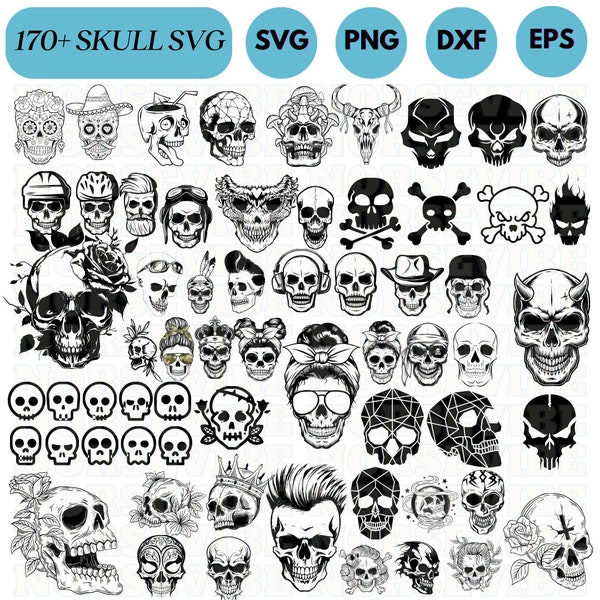 Skull SVG Bundle, Skull SVG Bundle, Skull Png Files, Skull Silhouette Svg, Sublimation Files, Skull Cut Files, Skeleton Svg, Skull Vector