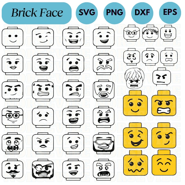 36 Brick Faces SVG Bundle, Brick Face Png, Bausteine SVG, Brick SVG Png, Brick Face Vektor Spielsteine, Kinderspielzeug Svg Png, Toyz Svg