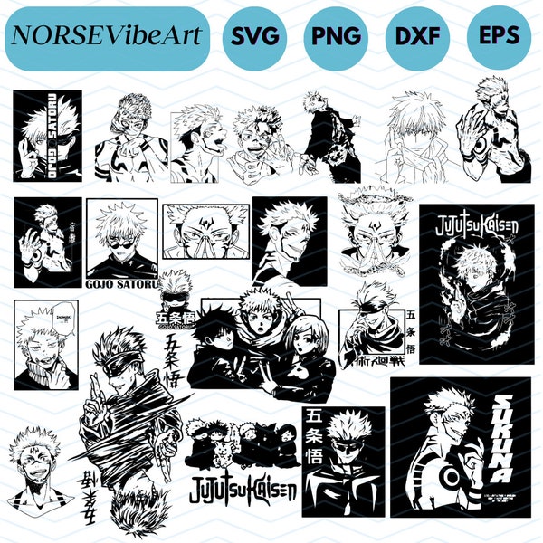 22 Designs | Anime Bundle SVG Digital Download | Japanese SVG | | Anime Silhouette SVG | Anime Character | Satoru Gojo Svg | Kaisen Svg Png