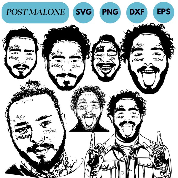 Post Malone Svg Bundle, Post Malone Png, Post Malone Clipart, Post Malone Silhouette, Post Malone Vector Cricut,Always Tired Svg Png Clipart