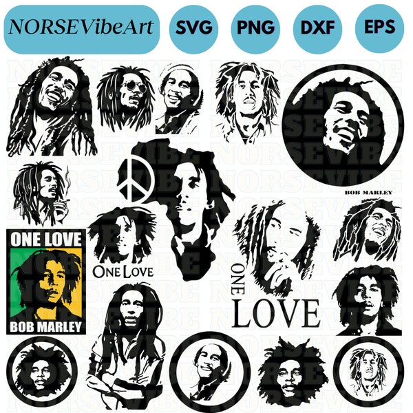 17 Bob Marley Svg Bundle, Bob Marley Png, One Love Svg, Bob Marley Clipart, Bob Marley Silhouette, Bob Marley Portre Svg, Bob Marley Vector