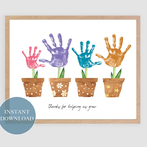 Thanks For Helping Us Grow Sibling Handprint Craft Art | 4 Hands | Baby Toddler Child | Sibling Gift for Moms Dads Grandparents | Printable