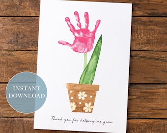 Thank You For Helping Me Grow Handprint Craft Art | 1 Flower Hand | Baby Toddler Child | DIY Gift for Mom Dad Grandparents Aunts | Printable