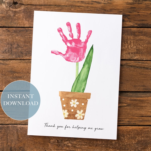 Thank You For Helping Me Grow Handprint Craft Art | 1 Flower Hand | Baby Toddler Child | DIY Gift for Mom Dad Grandparents Aunts | Printable