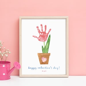 Manualidades con huellas de manos para el día de San Valentín, 1 mano con flores, para bebés, niños pequeños, bonito regalo de San Valentín para mamá, papá, abuelos, tías, para imprimir