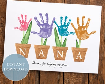 Nana Thanks For Helping Us Grow Sibling Handprint Craft Art | 3 Hands | Baby Toddler Child | DIY Sibling Gift for Mothers Day | Printable