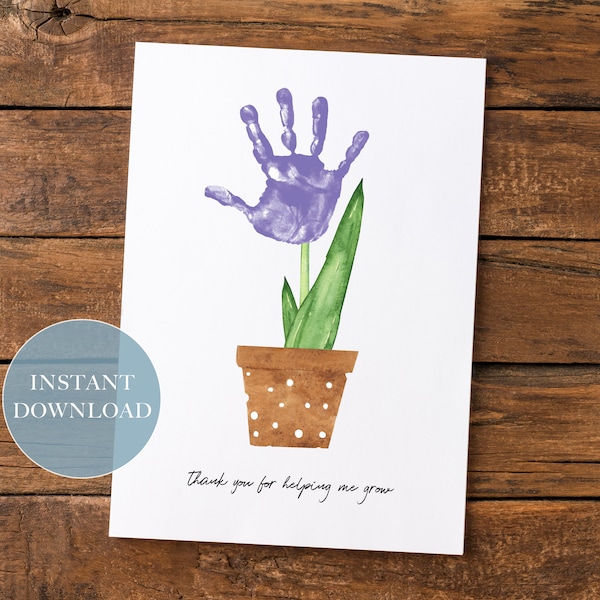 Thank You For Helping Me Grow Handprint Craft Art | 1 Flower Hand | Baby Toddler Child | DIY Gift for Mom Dad Grandparents Aunts | Printable