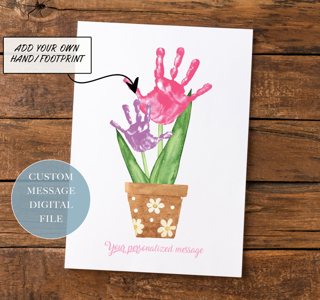 Two Handprint Pattern Personalized | Two Hands Printable Handprint Craft Flower Art | Baby ...