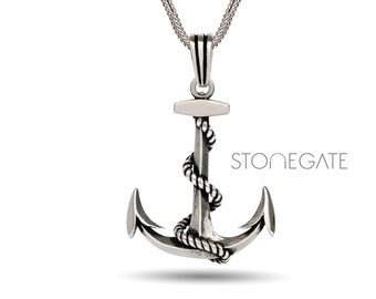 Sterling Silver Anchor Necklace for Men