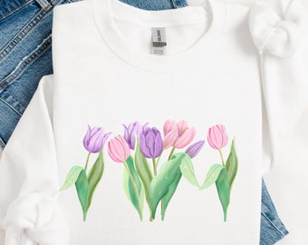 Watercolor Tulip Sweatshirt: Women's Spring Floral Pullover