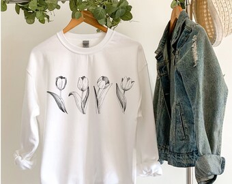 Floral Tulip Sweatshirt: Womens Cottagecore Style