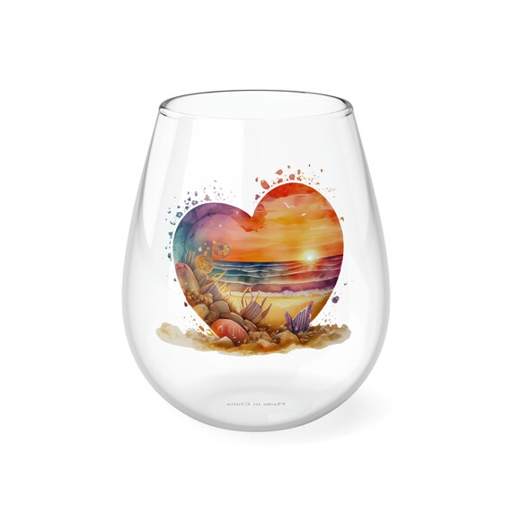 Stemless Wine Glass, Cute Beach Wine Glass, Wine Gifts, Cute Gift