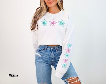 Hibiscus Floral Sweatshirt, Summer Vacation Sweater, Women's Oversized Sweatshirt, Flower Sweatshirt, Womens  Trendy Sweater, Summer Outfit