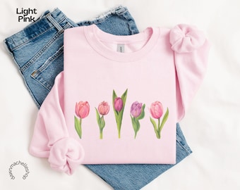 Watercolor Tulip Sweatshirt: Spring Floral Crewneck Pullover