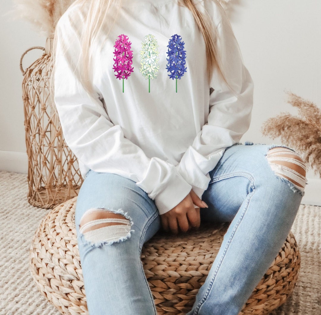 Hyacinth Flower Jersey Long Sleeve Tee, Women's Floral Shirt, Cute