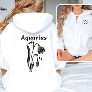 Aquarius Zodiac Zip Up Hoodie, Astrology Full Zip Sweatshirt, Unisex Zodiac Hoodie, Zodiac  Apparel, Astrology Gift, Zodiac Birthday Gift