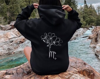 Scorpio Zodiac Hoodie: Floral Constellation, Astrology Gift