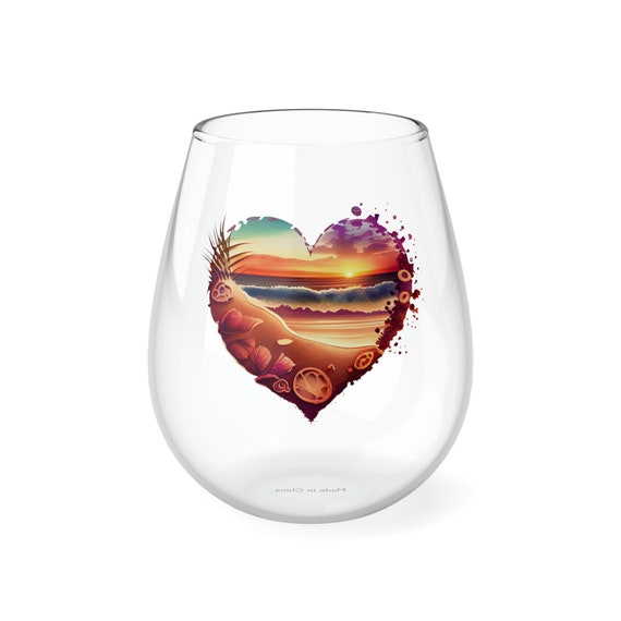 Stemless Wine Glass, Cute Beach Wine Glass, Wine Gifts, Barware