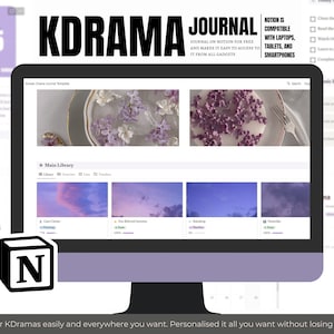 KDrama Journal | Korean Drama Review | Purple Notion Template | KDrama Tracker | Portrait & Landscape Orientation | Bullet Digital Journal