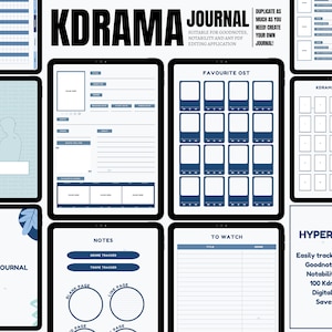 Revista digital de K-Dramas / Reseñas de dramas coreanos / Revista Goodnotes & Notability / Retrato / Lista de seguimiento de K-Dramas / Portada de cuaderno digital de K-Dramas