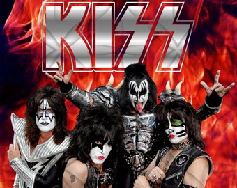 Rock and Roll Band Digital Download PNG | KISS Band | Retro Music Fire Makeup Sublimation Design