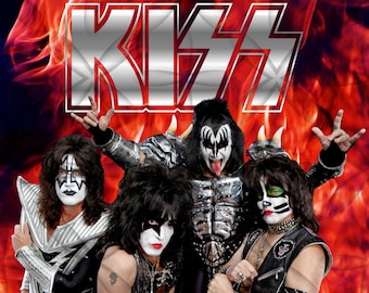 Rock and Roll Band Digital Download PNG | KISS Band | Retro Muziek Vuur Make-up Sublimatie Ontwerp